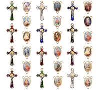 EZVFIRPDFZ Kit di rosario con croce religiosa e centro medaglia, in lega smaltata, con croce di San Benedetto, per adulti, gioielli cattolici fai da te, 24 pezzi/12 set