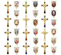 EZVFIRPDFZ Kit di rosario con croce religiosa e centro medaglia, in lega smaltata, con croce di San Benedetto, per adulti, gioielli cattolici fai da te, 24 pezzi/12 set