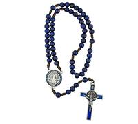 EZVFIRPDFZ Rosario brasiliano di San Benedetto, perline di grandine maria blu cobalto vibrante, medaglia e crocifisso in metallo di San Benedetto, grande cattolico per prima comunione e cresima