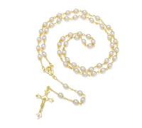EZVFIRPDFZ Rosario cattolico da donna, collana con perle di vetro, medaglia di San Benedetto e crocifisso, regalo con sacchetto