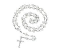 EZVFIRPDFZ Rosario cattolico da donna, collana con perle di vetro, medaglia di San Benedetto e crocifisso, regalo con sacchetto