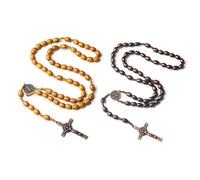 EZVFIRPDFZ Rosario cattolico da donna collana rosario in legno croce ciondolo collana battesimo cresima comunione