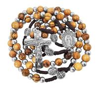EZVFIRPDFZ Rosario cattolico da uomo, in legno di ulivo, con crocifisso, realizzato a mano, rosario religioso, regalo religioso e biglietto di preghiera