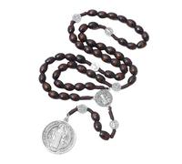 EZVFIRPDFZ Rosario cattolico da uomo, rosario cattolico in legno, fatto a mano, in legno massello, con medaglia in metallo e crocifisso, da uomo