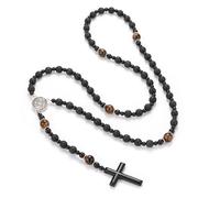 EZVFIRPDFZ Rosario cattolico di San Benedetto con perline di ematite, collana con ciondolo a forma di crocifisso per uomo, rosario per preghiera, meditazione, medaglie, ossidiana, braccialetto