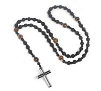 EZVFIRPDFZ Rosario cattolico di San Benedetto con perline di ematite, collana con ciondolo a forma di crocifisso per uomo, rosario per preghiera, meditazione, medaglie, ossidiana, braccialetto