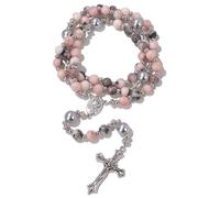 EZVFIRPDFZ Rosario cattolico di San Benedetto con perline di ematite, collana con ciondolo a forma di crocifisso per uomo, rosario per preghiera, meditazione, medaglie, ossidiana, braccialetto