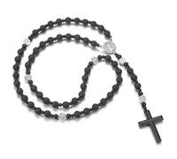 EZVFIRPDFZ Rosario cattolico di San Benedetto con perline di ematite, collana con ciondolo a forma di crocifisso per uomo, rosario per preghiera, meditazione, medaglie, ossidiana, braccialetto