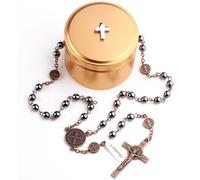 EZVFIRPDFZ Rosario cattolico di San Benedetto da 6 mm con perline nere in ematite e scatola in titanio per uomo e donna