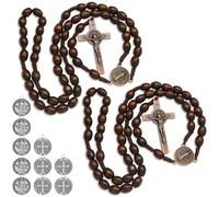 EZVFIRPDFZ Rosario cattolico fatto a mano in legno con 10 collane con medaglie di San Benedetto, medaglie di San Benedetto, preghiera cristiana, medaglia del suolo, collana rosario con croce e amuleto