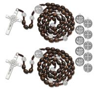 EZVFIRPDFZ Rosario cattolico fatto a mano in legno con 10 collane con medaglie di San Benedetto, medaglie di San Benedetto, preghiera cristiana, medaglia del suolo, collana rosario con croce e amuleto