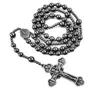 EZVFIRPDFZ Rosario cattolico in ematite per uomini e donne, collana rosario da uomo con medaglia della Vergine Maria, collana con croce fatta a mano rosarios, regalo cattolico