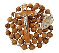 EZVFIRPDFZ Rosario cattolico in legno di ulivo con medaglia d'acqua del fiume Giordano Crocifisso Crocifisso religioso regalo