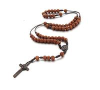 EZVFIRPDFZ Rosario cattolico in legno fatto a mano con crocifisso e ciondolo a forma di croce con preghiera cristiana Gerusalemme Holyland Y collana per donne uomini unisex gioielli regalo