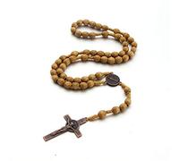 EZVFIRPDFZ Rosario cattolico in legno fatto a mano con crocifisso e ciondolo a forma di croce con preghiera cristiana Gerusalemme Holyland Y collana per donne uomini unisex gioielli regalo