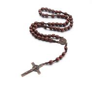 EZVFIRPDFZ Rosario cattolico in legno fatto a mano con crocifisso e ciondolo a forma di croce con preghiera cristiana Gerusalemme Holyland Y collana per donne uomini unisex gioielli regalo