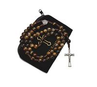 EZVFIRPDFZ Rosario cattolico intrecciato a mano, 10 mm, marrone, con croce curcifisso e medaglia di Maria amuleto, collana per donne e uomini