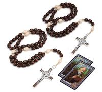 EZVFIRPDFZ Rosario cattolico per donne e uomini, 2 rosari ortodossi con crocifisso con medaglia di San Benedetto, biglietto di preghiera in legno fatto a mano, regalo cattolico messicano, 1 Pack