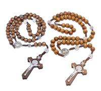 EZVFIRPDFZ Rosario cattolico realizzato a mano, in legno, con medaglia di preghiera cristiana e croce in metallo, per regalo cattolico, confezione da 2, colore: marrone, grigio