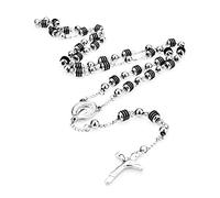 EZVFIRPDFZ Rosario cattolico unisex in acciaio inox bicolore con crocifisso e perline quadrate da 6 mm