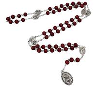 EZVFIRPDFZ Rosario con coroncina dei sette dolori di Maria in legno profumato rosa rossa, collana cattolica per donne e uomini, con scatola per rosario