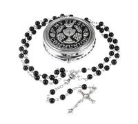 EZVFIRPDFZ Rosario con perle di vetro da 6 mm, da donna, con medaglietta della Vergine Maria Nostra Signora di Guadalupe, pietra ematite, rosario di San Benedetto, collana di perline per prima