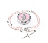 EZVFIRPDFZ Rosario con perle di vetro da 6 mm, da donna, con medaglietta della Vergine Maria Nostra Signora di Guadalupe, pietra ematite, rosario di San Benedetto, collana di perline per prima
