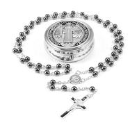 EZVFIRPDFZ Rosario con perle di vetro da 6 mm, da donna, con medaglietta della Vergine Maria Nostra Signora di Guadalupe, pietra ematite, rosario di San Benedetto, collana di perline per prima