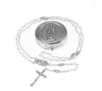 EZVFIRPDFZ Rosario con perle di vetro da 6 mm, da donna, con medaglietta della Vergine Maria Nostra Signora di Guadalupe, pietra ematite, rosario di San Benedetto, collana di perline per prima