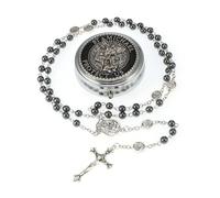 EZVFIRPDFZ Rosario con perle di vetro da 6 mm, da donna, con medaglietta della Vergine Maria Nostra Signora di Guadalupe, pietra ematite, rosario di San Benedetto, collana di perline per prima