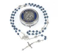 EZVFIRPDFZ Rosario con perle di vetro da 6 mm, da donna, con medaglietta della Vergine Maria Nostra Signora di Guadalupe, pietra ematite, rosario di San Benedetto, collana di perline per prima