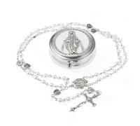 EZVFIRPDFZ Rosario con perle di vetro da 6 mm, da donna, con medaglietta della Vergine Maria Nostra Signora di Guadalupe, pietra ematite, rosario di San Benedetto, collana di perline per prima