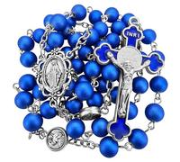EZVFIRPDFZ Rosario con perline blu reale, collana cattolica per uomo e donna, croce di San Benedetto, crocifisso Vergine Maria medaglia miracolosa rosario religioso scatola rosario e biglietto di