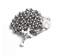 EZVFIRPDFZ Rosario con perline da 6 mm, in acciaio inox, con ciondolo a forma di croce di San Benedetto e crocifisso, con scatola