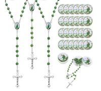 EZVFIRPDFZ Rosario con perline di legno verde Giuda Tadeo per bomboniere, rosario sfuso per comunione per ospiti, confezione da 12 pezzi Recuerdos De Bautizo Niño, 24 Pack