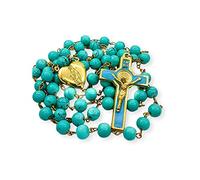 EZVFIRPDFZ Rosario con perline di vetro rosso corallo cattolico di San Benedetto, collana con medaglione a forma di cuore miracoloso e croce di Gesù