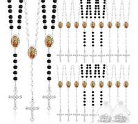EZVFIRPDFZ Rosario con perline in legno con crocifisso e la Madonna di Guadalupe, rosario profumato per comunione, con sacchetto in organza, regalo cattolico per uomini e donne, 18 pezzi (nero e