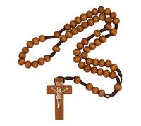 EZVFIRPDFZ Rosario cristiano cattolico in legno beige preghiera perline croce crocifisso Cristo Gesù collana per auto per uomini donne gioielli religiosi Gerusalemme ciondolo 31,8 cm