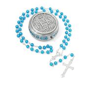 EZVFIRPDFZ Rosario di perle da 6 mm con crocifisso, collana cattolica da donna con sacchetto di velluto o scatola rosario