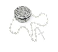EZVFIRPDFZ Rosario di perle da 6 mm con crocifisso, collana cattolica da donna con sacchetto di velluto o scatola rosario