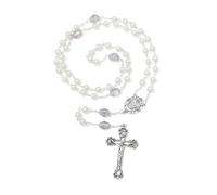 EZVFIRPDFZ Rosario di perle da 6 mm con crocifisso, collana cattolica da donna con sacchetto di velluto o scatola rosario