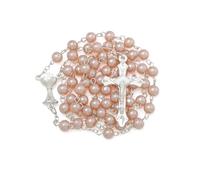 EZVFIRPDFZ Rosario di perle da 6 mm con crocifisso, collana cattolica da donna con sacchetto di velluto o scatola rosario