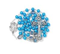 EZVFIRPDFZ Rosario di perle da 6 mm con crocifisso, collana cattolica da donna con sacchetto di velluto o scatola rosario