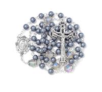 EZVFIRPDFZ Rosario di perle da 6 mm con crocifisso, collana cattolica da donna con sacchetto di velluto o scatola rosario
