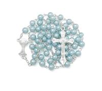 EZVFIRPDFZ Rosario di perle da 6 mm con crocifisso, collana cattolica da donna con sacchetto di velluto o scatola rosario