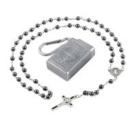 EZVFIRPDFZ Rosario di San Benedetto con perline in ematite nera, 6 mm, confezione regalo in metallo, collana con croce