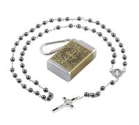 EZVFIRPDFZ Rosario di San Benedetto con perline in ematite nera, 6 mm, confezione regalo in metallo, collana con croce