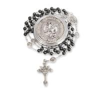 EZVFIRPDFZ Rosario di San Michele, collana con perline in ematite in metallo, con medaglia Arcangelo e croce, con confezione regalo in metallo