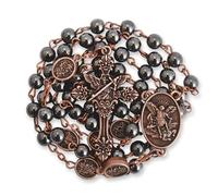 EZVFIRPDFZ Rosario di San Michele, collana con perline in ematite in metallo, con medaglia Arcangelo e croce, con confezione regalo in metallo