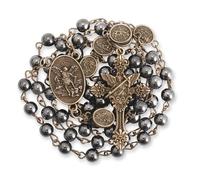 EZVFIRPDFZ Rosario di San Michele, collana con perline in ematite in metallo, con medaglia Arcangelo e croce, con confezione regalo in metallo